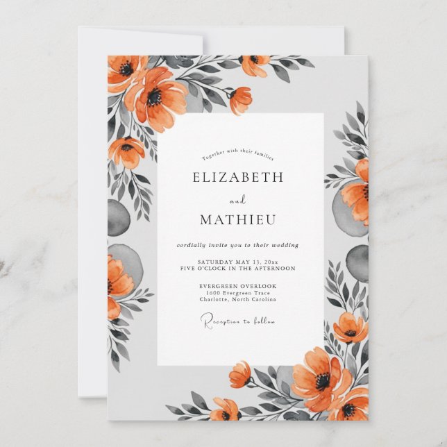 Invitation Mariage Moderne Artistique Orange Brûlé (Devant)