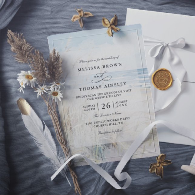 Invitation Mariage Moderne au Bord de Mer à l'Aquarelle avec  (Créateur téléchargé)