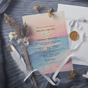 Invitation Mariage Moderne au Coucher de Soleil sur l'Océan a