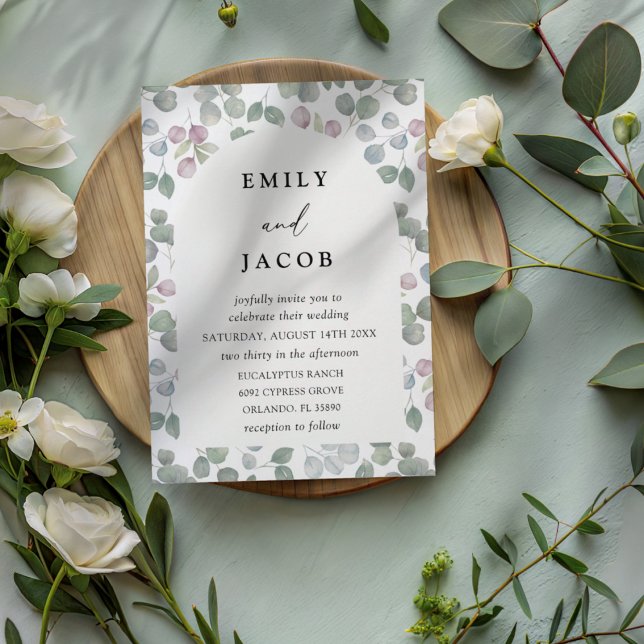 Invitation Mariage Moderne au Eucalyptus Aquarelle Verte (Créateur téléchargé)