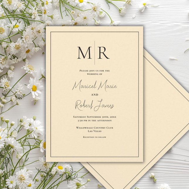 Invitation Mariage Moderne au Monogramme Jaune Élégant (Créateur téléchargé)