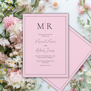 Invitation Mariage Moderne au Monogramme Rose Élégant