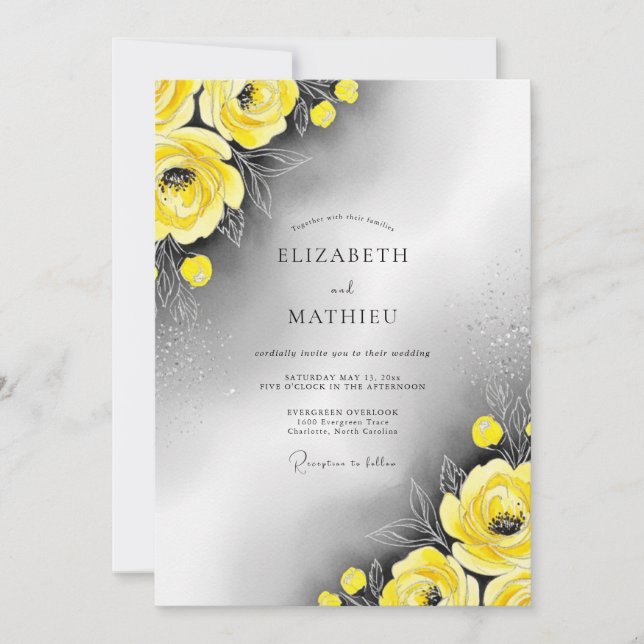 Invitation Mariage Moderne au Reflet Jaune (Devant)