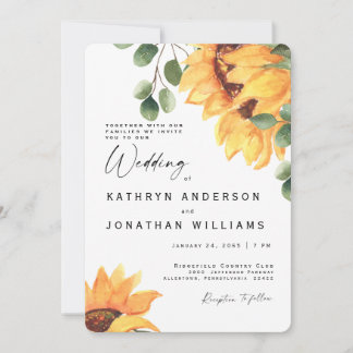 Invitation Mariage Moderne au Tournesol Vibrant Sans Parents