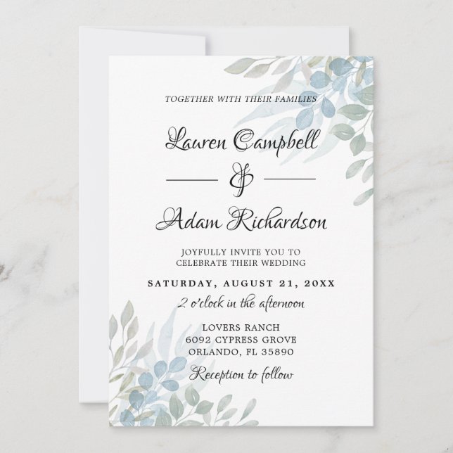 Invitation Mariage Moderne au Vert Sauge et Eucalyptus (Devant)