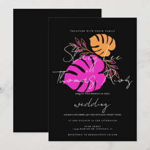 Invitation Mariage Moderne Audacieux Rose Orange Tropical