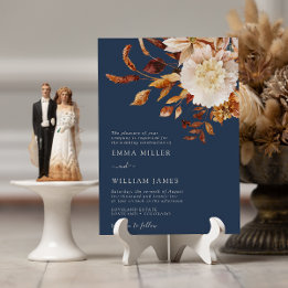 Invitation Mariage Moderne Automne Terracotta Aquarelle Navy