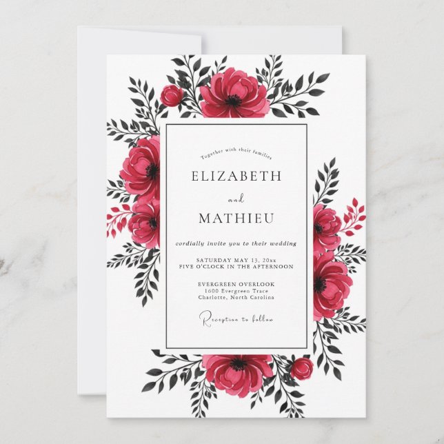 Invitation Mariage Moderne aux Framboises Maussades (Devant)