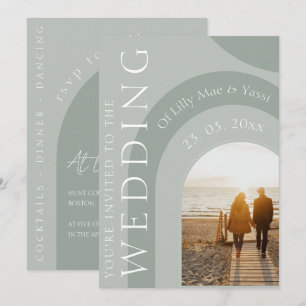 Invitation Mariage Moderne avec Arche en Vert Sauge et Photo