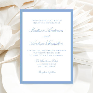 Invitation Mariage Moderne avec Bordure Bleue