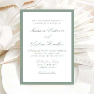 Invitation Mariage Moderne avec Bordure Vert Sauge