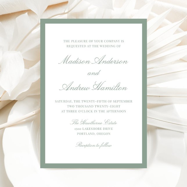 Invitation Mariage Moderne avec Bordure Vert Sauge (Créateur téléchargé)