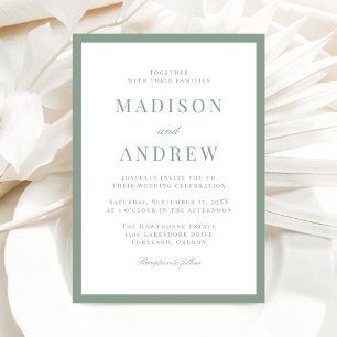 Invitation Mariage Moderne avec Bordure Vert Sauge