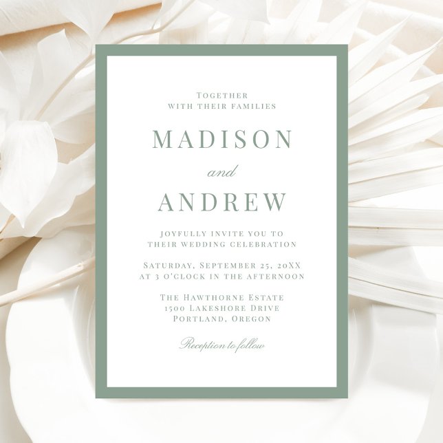 Invitation Mariage Moderne avec Bordure Vert Sauge (Créateur téléchargé)