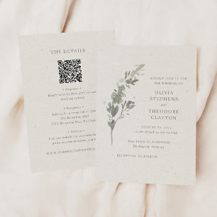 Invitation Mariage moderne avec code QR botanique vert sauge