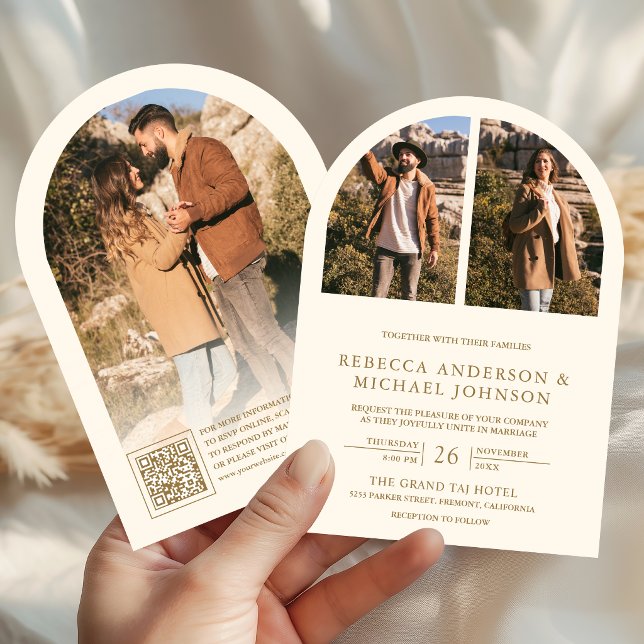 Invitation Mariage moderne avec code QR de photo d'arche en c (Créateur téléchargé)