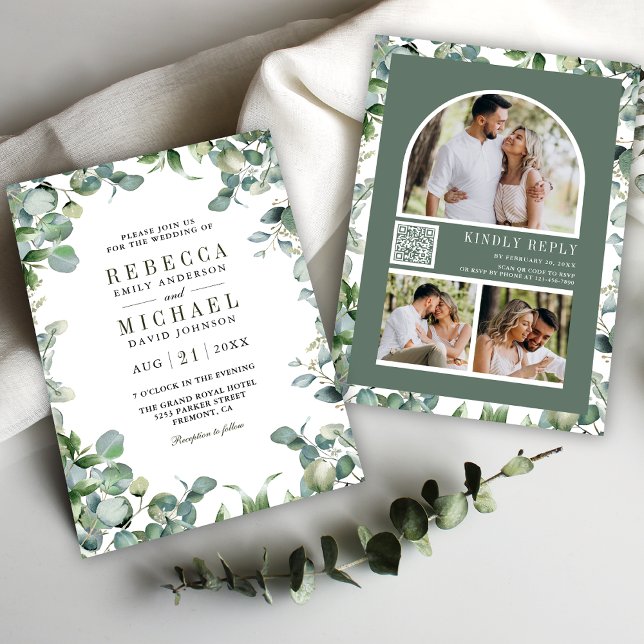 Invitation Mariage moderne avec code QR et collage photo d'eu (Créateur téléchargé)