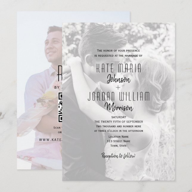 Invitation Mariage moderne avec code QR et photo (Devant / Derrière)