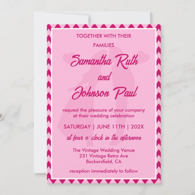 Invitation Mariage Moderne avec Code QR et Photo en Rose Pâle (Devant)