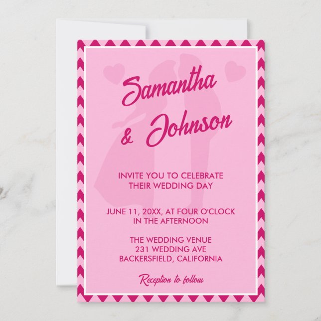 Invitation Mariage moderne avec code QR et rayure chevron ros (Devant)