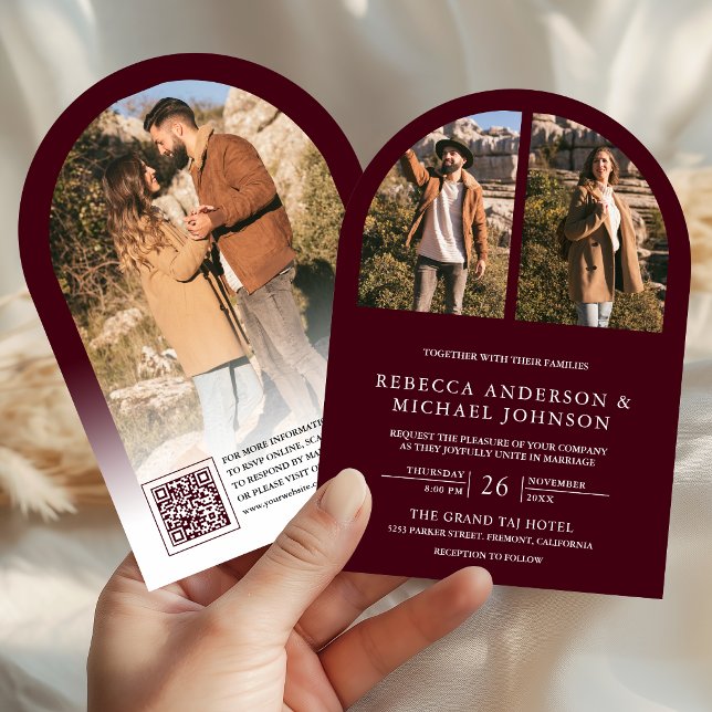 Invitation Mariage moderne avec code QR photo d'arche en Bour (Créateur téléchargé)