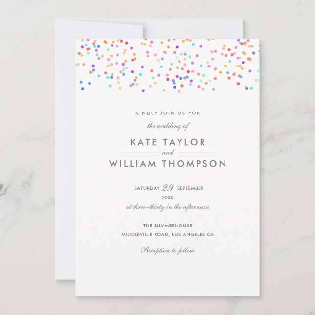 Invitation Mariage Moderne avec Confettis Arc-en-Ciel (Devant)