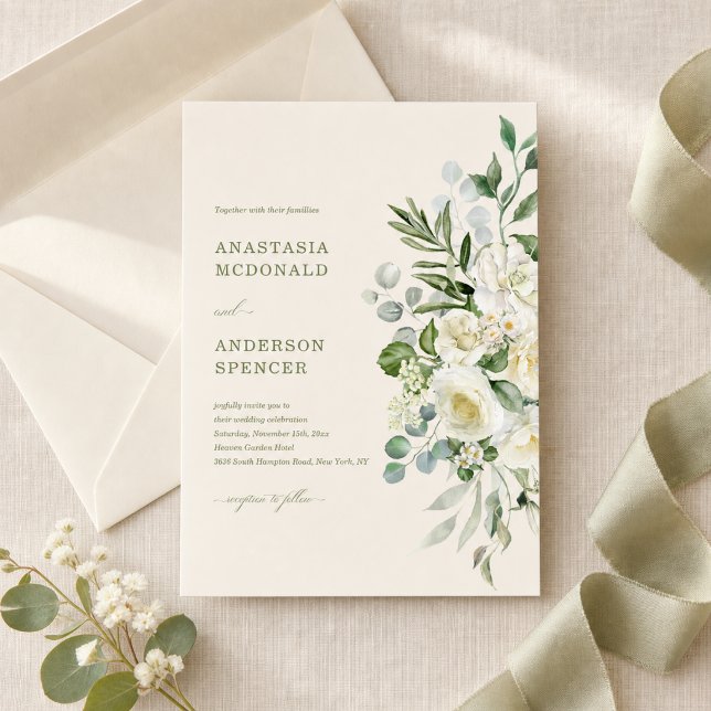 Invitation Mariage Moderne avec de la Végétation Botanique (Créateur téléchargé)