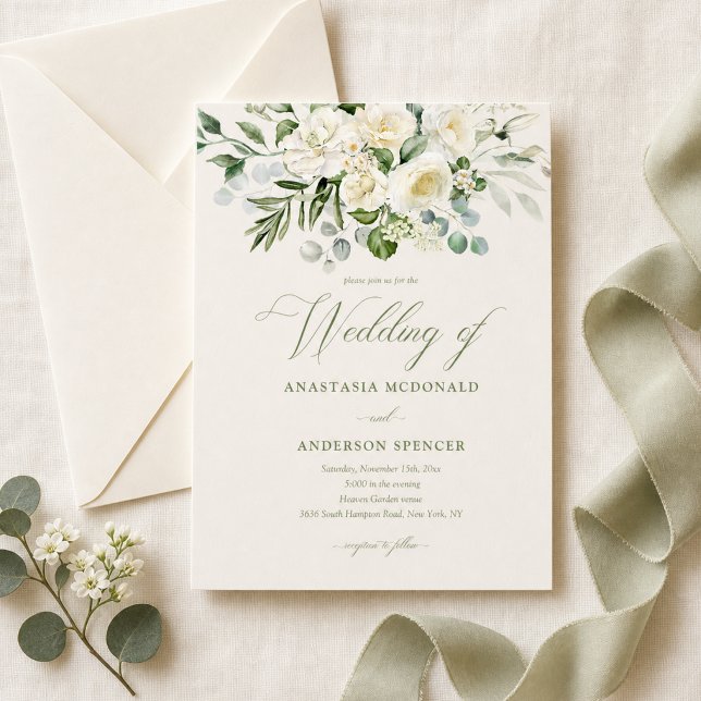 Invitation Mariage Moderne avec de la Végétation Botanique (Créateur téléchargé)