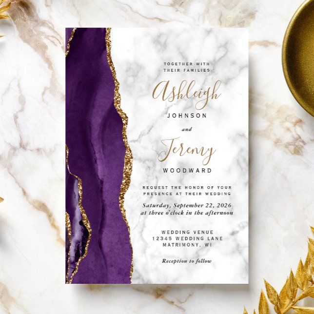 Invitation Mariage Moderne avec Marbre Violet et Or (Créateur téléchargé)