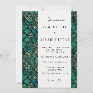 Invitation Mariage Moderne avec Motif Vert Sophistiqué