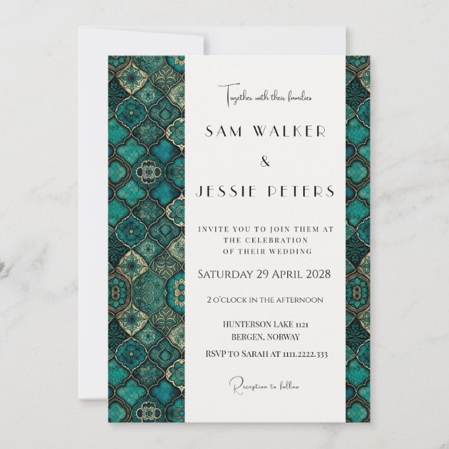 Invitation Mariage Moderne avec Motif Vert Sophistiqué (Devant)