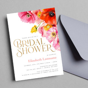 Invitation Mariage Moderne avec Pavots Roses Jaunes et Roses