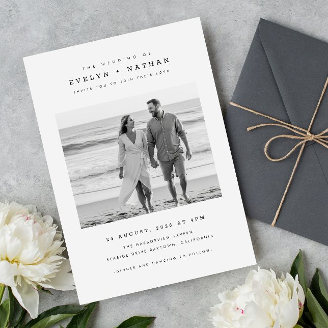 Invitation Mariage moderne avec photo en QR Code noir et blan (Créateur téléchargé)