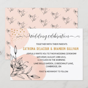 Invitation Mariage moderne avec points d'or rose et noir