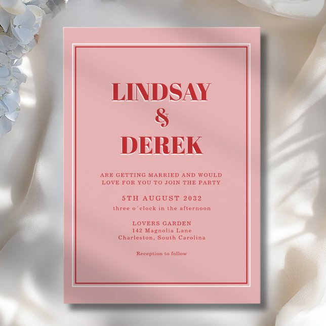 Invitation Mariage Moderne avec Police Gras Rose Orange (Pink Orange Bold Font Modern Wedding Invitation. Print & Instant Downoad)