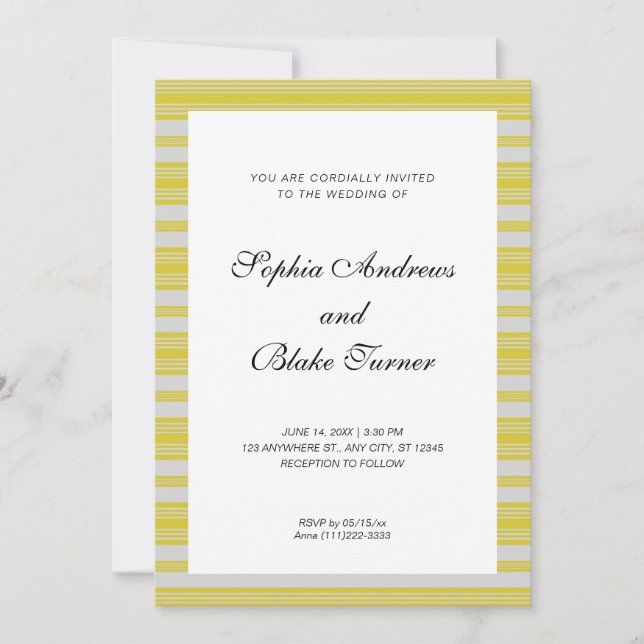 Invitation Mariage Moderne avec Rayures Jaune Foncé et Blanc (Devant)