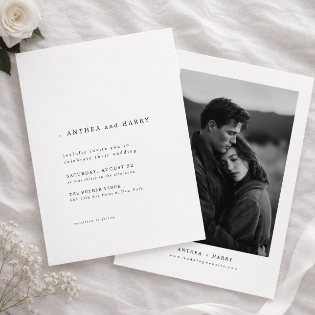 Invitation Mariage moderne avec typographie serif noire et bl (Créateur téléchargé)