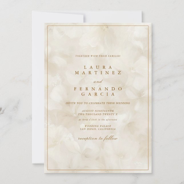 Invitation Mariage Moderne Beige Ivoire  (Devant)