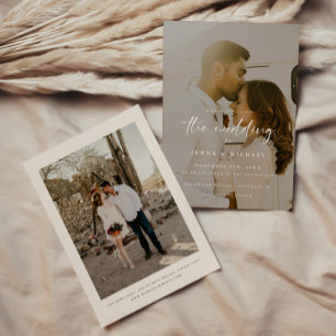 Invitation Mariage Moderne Beige Script 2-Photos