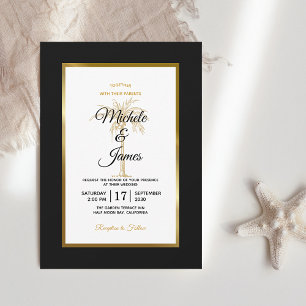 Invitation Mariage moderne Black White Gold Palm Tree