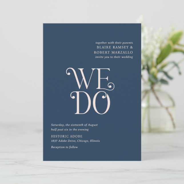 Invitation Mariage moderne Blaire Navy Blue (Debout devant)