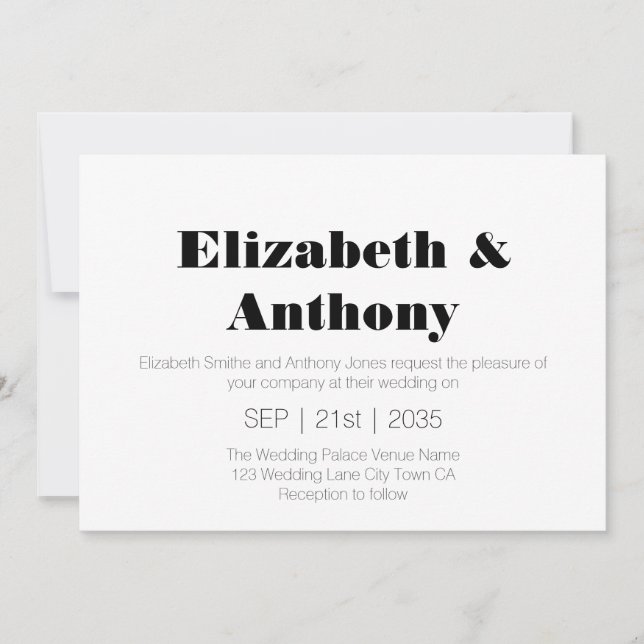 Invitation Mariage Moderne Blanc Noir (Devant)
