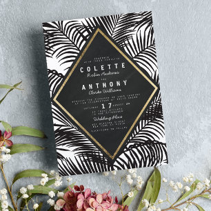 Invitation Mariage moderne blanc noir Tropical Palm
