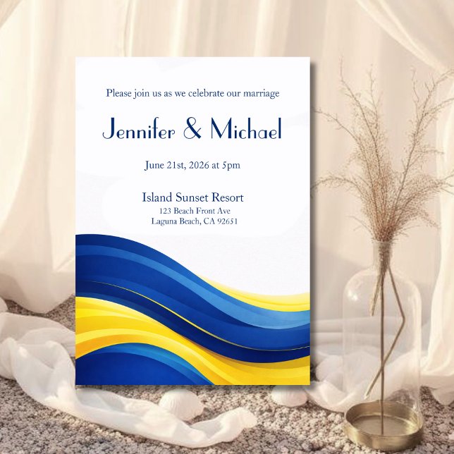 Invitation Mariage Moderne Bleu Cobalt et Jaune  (Cobalt Blue & Lemon Yellow Modern Wedding Invitation )