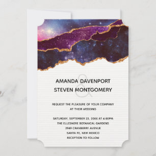 Invitation Mariage Moderne Bleu & Violet Espace & Étoiles