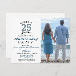 Invitation Mariage moderne Blue 25th Silver Annive