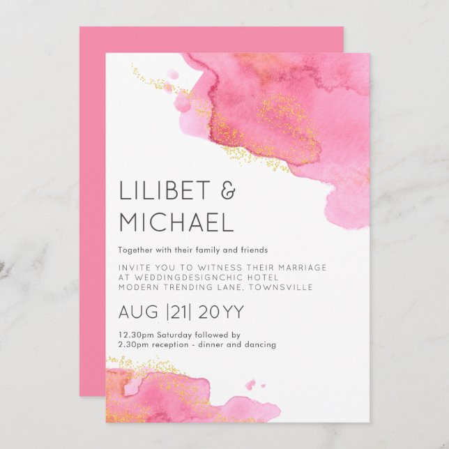 Invitation Mariage moderne Blush Pink (Devant / Derrière)