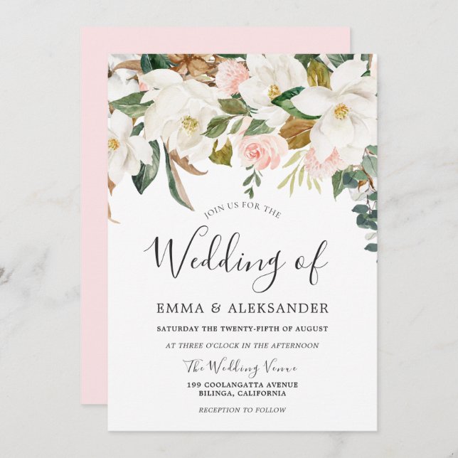 Invitation Mariage moderne Blush & White Watercolor (Devant / Derrière)