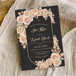 Invitation Mariage Moderne Bohème Noir et Roses Dorées