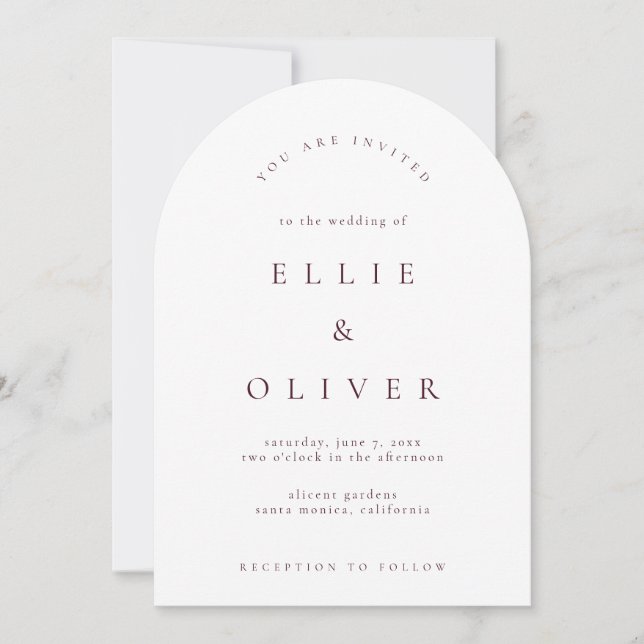 Invitation Mariage Moderne Bohème Rouge-Bourgogne & Blanc (Devant)